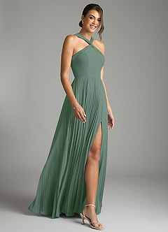 Azazie Afra Abiti da Damigella Abito A-Line in Chiffon Plissettato Eucalipto image3