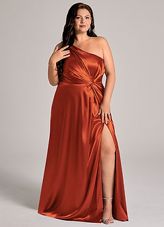 Azazie Brooke Bridesmaid Dresses Paprika A-Line One Shoulder Metallic Satin Dress image12