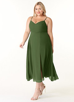 Azazie Clarissa Bridesmaid Dresses Olive A-Line V-Neck Chiffon Dress image9