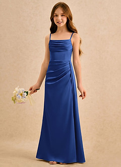 Azazie Shyla Girls Formal Flower Girl Dresses Royal Blue Sheath Pleated Stretch Satin Dress image3