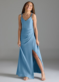 Azazie Leo Junior Steel Blue Mermaid Pleated Chiffon Dress image4