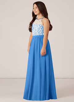 Azazie Fahari Junior Blue Jay A-Line Lace Chiffon Dress image3
