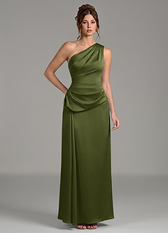 Azazie Zahira Bridesmaid Dresses Olive Sheath One Shoulder Stretch Satin Dress image1
