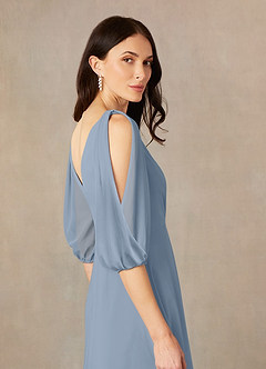 Azazie Bronwyn Mother of the Bride Dresses Dusty Blue A-Line V-Neck Ruched Chiffon Dress image5