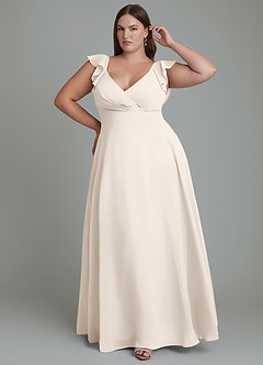Azazie Leilani Bridesmaid Dresses White Alabaster A-Line Pleated Chiffon Dress image1