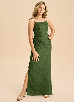 Azazie Mai Junior Etui Plissee Blumen-Burnout Kleid Olivgrün image4