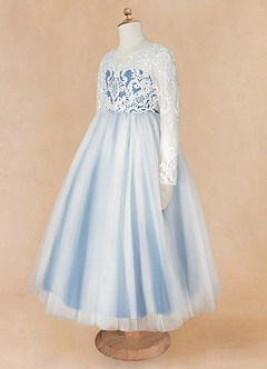 Azazie Elodie Blumenmädchenkleider Ballkleid Spitze Kleid Elfenbein Stahlblau image12