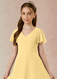 Azazie Induh Junior Jurk van Chiffon met A-Lijn Gedrapeerd Boter image4