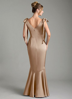 Azazie Alena Bridesmaid Dresses Taupe Mermaid Pleated Stretch Satin Dress image2