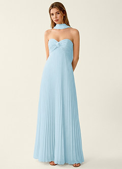 Clementine Sky Blue Chiffon 3D Flowers A-line Prom Dress image4
