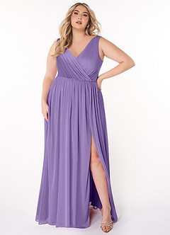 Azazie Tanicia Brautjungfernkleider A-Linie V-Hals Gefaltet Gittergewebe Kleid Tahiti image5