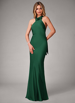 Azazie Velli Vestidos de damas de honor Vestido de Verde Oscuro de Satén Elástico de Corte Sirena image3