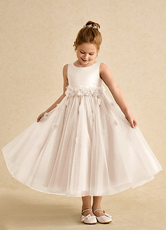 Azazie Lux Flower Girl Dresses White Alabaster A-Line Beaded Tulle Dress image3