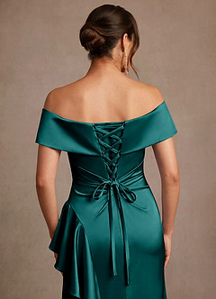Azazie Kirsty vestidos de madre de la novia Vestido de Pavo Real de Satén Elástico de Corte Recto con Vestidos sin tirantes image6