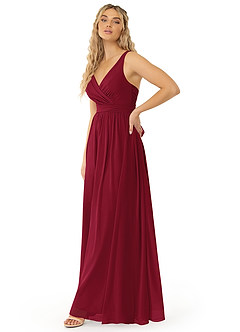 Azazie Kora Bridesmaid Dresses Burgundy A-Line Pleated Chiffon Dress image4