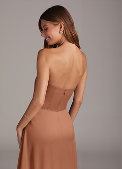 Azazie Wren Bridesmaid Dresses Bronzer A-Line Strapless Stretch Satin Convertible Dress image4