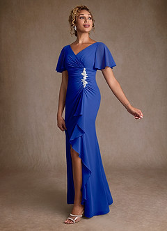 Azazie Suffolk Mère de la mariée Robes Robe Trapèze en Mousseline de soie Plissée Bleu Roi image2