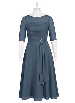 Azazie Naomi Mother of the Bride Dresses Neptune A-Line Boatneck Pleated Chiffon Dress image7