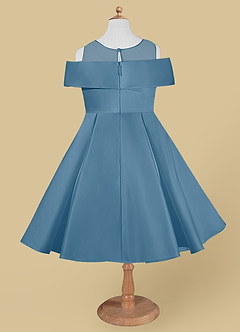Azazie Shirin vestidos de niña de las flores Vestido de Azul Acero de Satin Mate de Corte En A con Vestidos sin tirantes image6