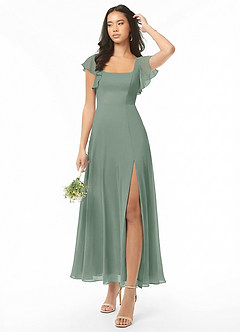 Azazie Bondi Bridesmaid Dresses Silver Sage A-Line Ruched Chiffon Dress image1