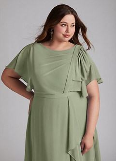 Azazie Aaliyah vestidos de dama de honor modestos Vestido Línea A Plisado Scoop Hasta el suelo Gasa image11