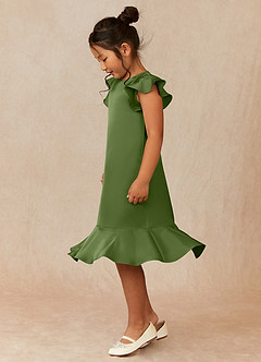 Azazie Sweet Pea Flower Girl Dresses Juniper A-Line Ruched Stretch Satin Dress image4