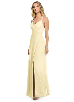 Azazie Davis Vestidos para Prova em Casa Vestido Buquê Floral Abstrato de Chiffon de Linha A com Plissado image3