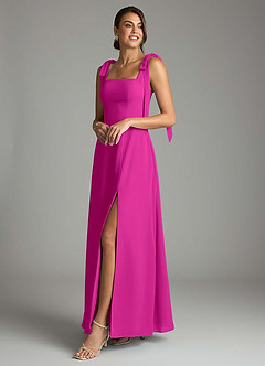 Azazie Debra 신부 들러리 드레스 A라인 포켓이 있는 쉬폰 바닥 길이 드레스 image8