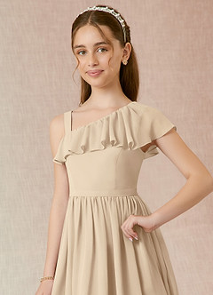 Azazie Mango Junior Champagne A-Line Ruched Chiffon Dress image4
