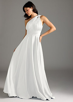 Azazie Charlize Bridesmaid Dresses White A-Line One Shoulder Stretch Satin Dress image13