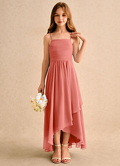 Azazie Twilight Dance Girls Formal Flower Girl Dresses Salmon Pink A-Line Pleated Chiffon Dress image5