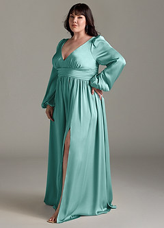Azazie Norah Bridesmaid Dresses Aqua A-Line Stretch Satin Dress image11