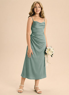 Azazie Mai Junior Silver Sage Sheath Sweetheart Neckline Stretch Satin Dress image6