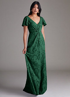 Azazie Soren Vestidos de damas de honor Vestido de Verde Oscuro de Devorado Floral de Corte en A con Plisado image2