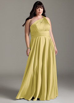 Azazie Charlize Jurken voor bruidsmeisjes Jurk van Stretch Satijn met A-lijn One-shoulder Kanarie image9