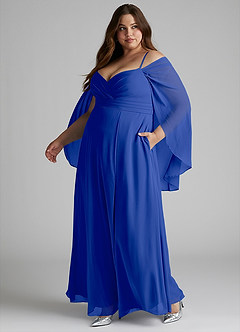 Azazie Cienna Vestidos de damas de honor Vestido de Azul Real de Gasa de Corte en A con Vestidos sin tirantes image10