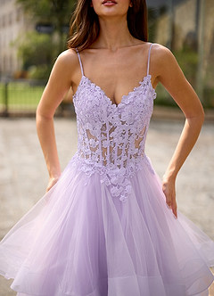 Spitze Púrpura Vestido de fiesta de encaje transparente image7