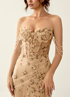 Cosette Champagne 3D Flowers Corset Lace Up Back Beading Mermaid Prom Dress image6