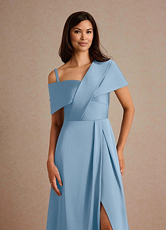 Azazie Milton Mère de la mariée Robes Robe Trapèze en Satin extensible Plissée Poudre Bleue image3