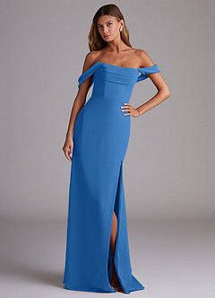 Azazie Saige Bridesmaid Dresses Blue Jay A-Line Off the Shoulder Chiffon Convertible Dress image4