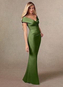 Azazie Ludlow Kleider für die Brautmutter Meerjungfrau-Linie Plissee Stretch-Satin Kleid Wacholder image3