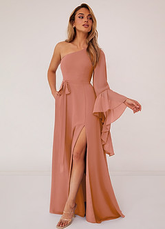 Barbie ♥ Azazie Brautjungfernkleider A-Linie Langarm Chiffon Kleid Mai Tai image3