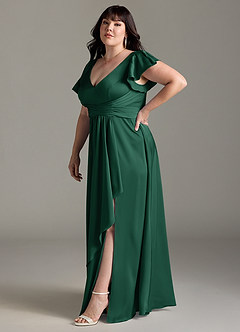 Azazie Omari Bridesmaid Dresses Dark Green A-Line Stretch Satin Dress image11