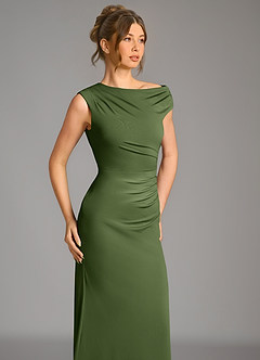 Azazie Nazanin Bridesmaid Dresses Olive Mermaid Off the Shoulder Premium Stretch Jersey Dress image7