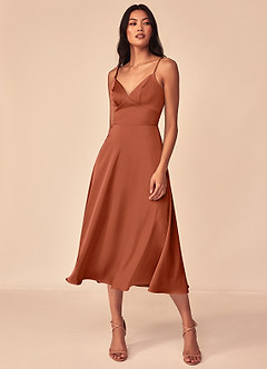 Azazie Dottie Robes de demoiselle d'honneur Robe Trapèze en Satin extensible Rose De Cèdre image3