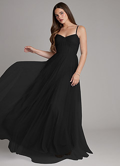 Azazie Teagan Bridesmaid Dresses Black A-Line Sweetheart Neckline Tulle Dress image3