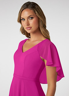Azazie Jamie Vestidos de damas de honor Vestido de Fucsia de Gasa de Corte en A image6