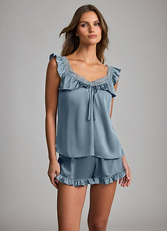 front Lace Ruffled Trim Wing Satin Pajama Set