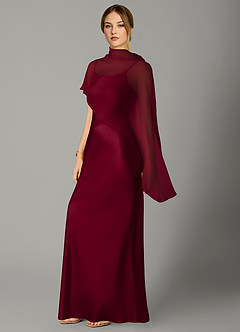 Azazie Jaleesa Bridesmaid Dresses Burgundy A-Line High Neck Stretch Satin Dress image4
