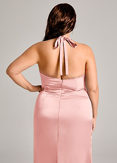 Azazie Valerie Bridesmaid Dresses Powder Pink Mermaid Pleated Stretch Satin Dress image2